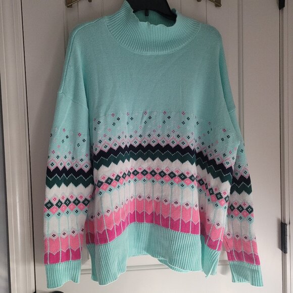 Women's Patterned Sweater - Mint and Pink - Picture 2 of 5